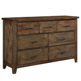Classic Burnished Brown Dresser 1pc Solid Rubberwood 7 Drawers Transitional Design Bedroom Furniture B011134412