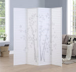 ZUN Bamboo Print 4-Panel Framed Room Screen/Divider, White T2574P165154