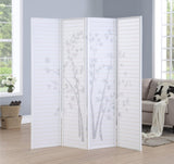 ZUN Bamboo Print 4-Panel Framed Room Screen/Divider, White T2574P165154