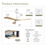 ZUN 52" Ceiling Fan with Lights Remote Control,Quiet DC Motor 3 Blade Ceiling Fans 6 Speed W1592122606