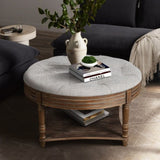 ZUN Large Round WaterProof Ottoman Coffee Table 2 Tier Oversized Button Tufted Ottoman with Wooden Shelf W1445P235095