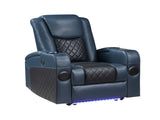 Alair Blue & Black Leather Aire Power Motion Recliner W/Bluetooth, Wireless Charger & Cupholder B2726P321025