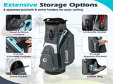 14-Way Golf Cart Bag - 6 Zippered PocketsCooler Pocket, Waterproof Zippers, GrayBlue 92044266