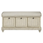 ZUN 1pc Durable Storage Bench White Finish Foam Cushioned Seat Beige Upholstery Flip-Top Seat Solid Wood B011P170009