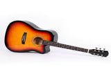 Sunset color 41-inch Dreadnought barrel-shaped cutaway acoustic guitar with pick, strings, capo, gig 68435213