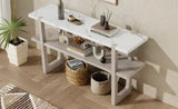 TREXM Retro Elegant Console Table with Marble-Effect Top and Versatile Storage Solutions for N715P196906E