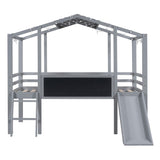 ZUN Twin Size Loft Bed with Ladder and Slide, House Bed with Blackboard and Light Strip on the Roof, WF324323AAE