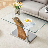 Rectangular Coffee Table.Tempered glass countertop, and artistic MDF legs,perfect for hosting W1151P216459