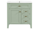 "24'' Green Bathroom Vanity with Sink, MDF & Rubberwood Construction, 3 Drawers & Cabinet with N725P448529F