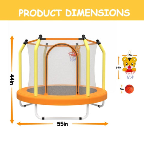 55-inch Trampoline for Kids Indoor & Outdoor Small Toddler Trampoline with Basketball Hoop 93820175