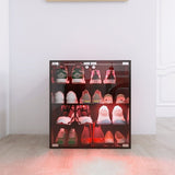 ZUN 4 Layers Black Shoe Cabinet with Glass Door and Glass Layer Shoes Display Cabinet with LED light 10570092