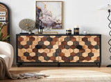 Distressed Storage Cabinet with Honeycomb Pattern, Modern Accent Cabinet with Doors for Entryway W3040P382292
