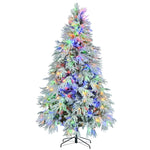 ZUN 7.5FT Pre-Lit Spruce Snow Flocked Christmas Tree, Artificial Hinged Xmas Tree with 350 Multi-Color N704P199476A