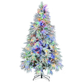 ZUN 7.5FT Pre-Lit Spruce Snow Flocked Christmas Tree, Artificial Hinged Xmas Tree with 350 Multi-Color 28786227