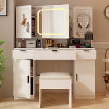 ZUN Large Vanity Table Set with LED Lighted Mirror and 2 DIY Pegboards, 5 Hooks, Vanity Desk with 20626149