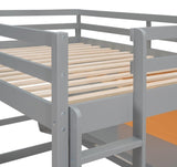 Full size Loft Bed with Desk and Writing Board, Wooden Loft Bed with Desk & 2 Drawers Cabinet- Gray 96271078