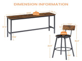 Long Bar Table Set with 3 PU Upholstered Bar Stools, Industrial Bar Table and Chairs for Kitchen 09105127