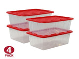15 Gallon Clear Storage Bin with Red Snap Lid, Pack of 4 72992584