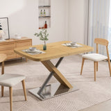 47.25 "-63" Dining Table, Original Wood Color, Seating 4-6 People, Retractable Table, Cross Metal W757P270705