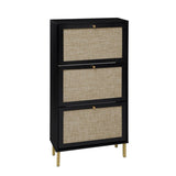 Rattan 3 Door Shoe Rack, Freestanding Modern Shoe Storage Cabinet, for Entryway W688P211263