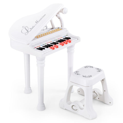ZUN White Kids Piano 31 Keys Kids Piano Keyboard with Stool and Piano Lid 19581317