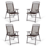 ZUN 4pcs Patio Folding Sling Chairs Camping Chair,Steel,Coffee Color 30210873