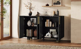 TREXM 54" Retro Buffet Cabinet with Storage, 4-Door Vintage Fluted Sideboard Cabinet with Adjustable N715P289209B