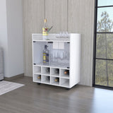 Minneapolis Bar Cart with Integrated 8-Bottle Rack, Glass Encased Cabinet and Aluminum Bar Top B128P176156