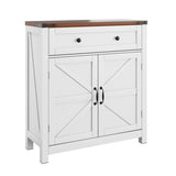 Farmhouse Storage Cabinet with Drawer and Adjustable Shelf, White Kitchen Cabinet with Walnut W1706P280697