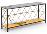 41.7" Console Table with Power Outlet, 2-Tier Hand Woven Paper Rope Shelf, Industrial Entryway Sofa 50041984