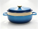 Cast iron 5QT cooking pot - Gradient blue - Includes two silicone gloves - Enamel pot 72431906