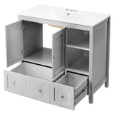 Grey MDF Lacquered Double Door & 2-Drawer Bathroom Vanity Cabinet with Decorative Molding 06351228