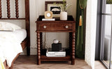 Retro Style Nightstand with Drawer and Open Shelf for Bedroom, Bedside Table with Turned Legs and N733P206240D