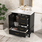 ZUN 30" Bathroom Vanity with Sink, Bathroom Cabinet with A Door, Three Drawers, Solid Wood Legs & MDF N759P207656B