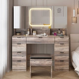 ZUN Large Vanity Table Set with 3 Opening Mirrors and LED Lights, Vanity Table with Full Storage Behind 95580572