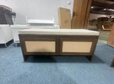PP Rattan Storage Bench with Cushion, Faux Rattan Shoe Cabinet with 2 Doors, Mid-Century Modern Wood W808P316354
