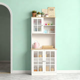 Large Countertop Kitchen Pantry Cabinet,Freestanding Storage Cabinet with Hutch,Glass Doors and T3971P416354