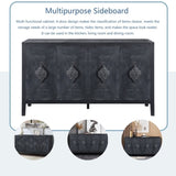 Carved Flower Door Handle, Antique Four Door Cabinet for Living Room Kitchen Hallway W1445P146387