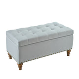Ottoman storage bench, recessed support hinge top easy to open, rivet trim around, bedroom, W2941P239182
