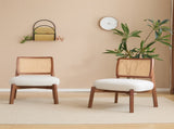 Modern Beige Lounge Chair with Woven Backrest, Sturdy Wooden Frame, Minimalist and N767P241728B