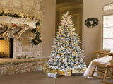 7 FT Snow Flocked Pre-lit Artificial Pencil Christmas Tree, Hinged Xmas Pine Tree with 1100 Branch 39284790