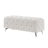 Button-Tufted Ottoman Bench, Upholstered Velvet Footrest Stool Accent Bench for Entryway Living Room W58839780