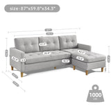 ZUN 87 Inches Wide Modern Convertible Sofa & Chaise, L Shaped Tufted Fabric Couch, Reversible B082111420