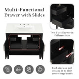 36" Bathroom Vanity with Sink, Multi-functional Bathroom Cabinet with Doors Drawers, MDF Frame WF319758AAB