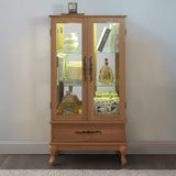 Lighted Curio Cabinet Elegant Glass Display Cabinet with Adjustable Shelves, 2 Doors, and 1 Drawer W1758P290092