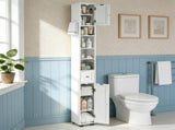 White MDF with vertical stripes, 20*20*180cm, 1 drawer, 2 doors, 4 shelves, narrow bathroom vanity 04438607
