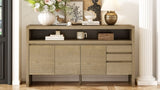U_Style 60" 3-Door Sideboard with 3 Drawers - Modern Solid Ash Veneer MDF Sideboard, Semi-Open Shelf N711P289141O