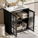30" Modern Bathroom Vanity with Ceramic Sink, Bathroom Vanity Cabinet with Tempered Blurred Glass N817P279904B