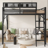 Queen Size Loft Bed with Ladder, Metal Queen Loft Bed with Storage Shelves, High Loft Bed for Kids W2580P316650