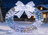 32.5" Pre-Lit Christmas Wreath with 332 LED Lights, Iridescent Bow & 88 Ornament Balls, 65601317